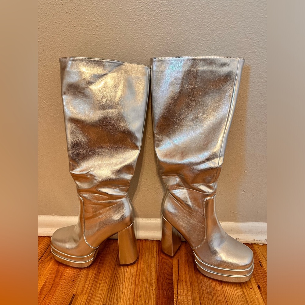 Silver Knee-High Platform Boots